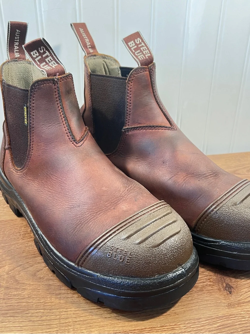 Steel Blue Men’s Brown Pull-On Work Chelsea Boots Steel Toe Safety Shoe Size 10